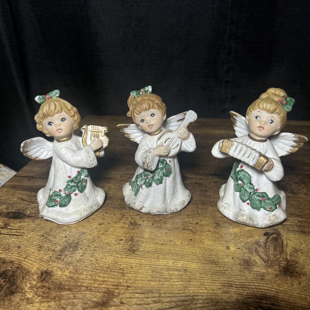 Homco Christmas Angels Instruments Vintage Taiwan Harp Accordion Mandolin - Picture 2 of 12